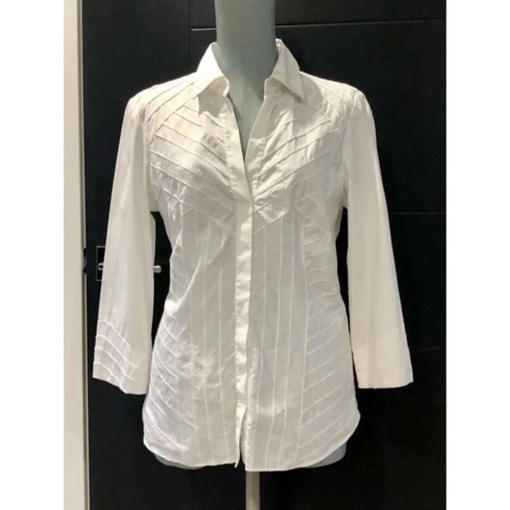 LAFAYETTE 148 women's white pleated cotton shirt size 6 - Picture 2 of 9